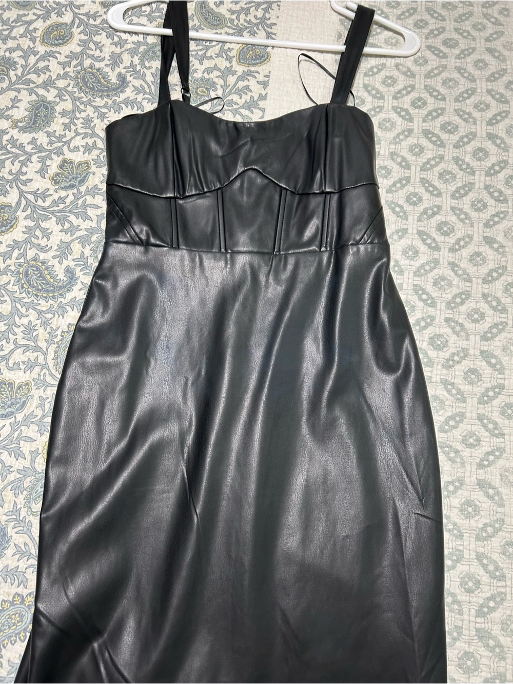 Guess Black Faux Leather Midi Dress with Straps